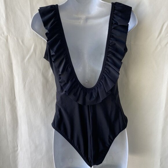Dixperfect Ruffle One Piece Swimsuit Women Small Black Backless Tummy Control - Picture 5 of 16